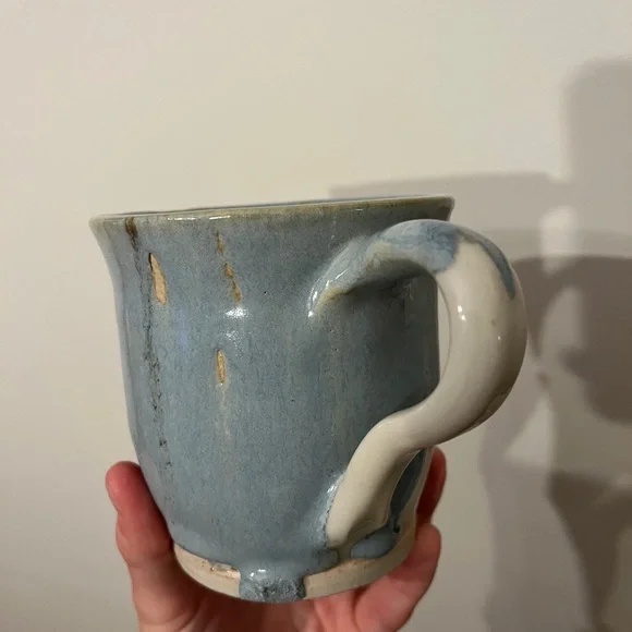 Handmade Farmhouse style Ceramic Mug. Light Blue Brown and White glaze. - Picture 4 of 5
